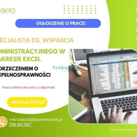 Zdalny Specjalista ds. wsparcia administracyjnego w zakresie EXCEL 